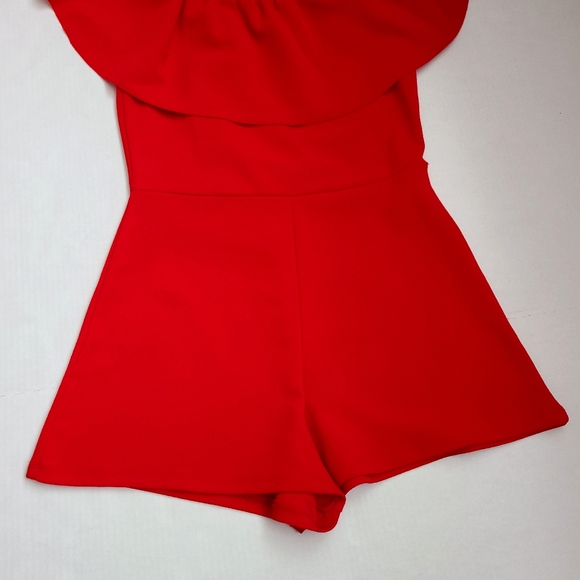 Red Off Shoulder Romper Shorts - Picture 7 of 9